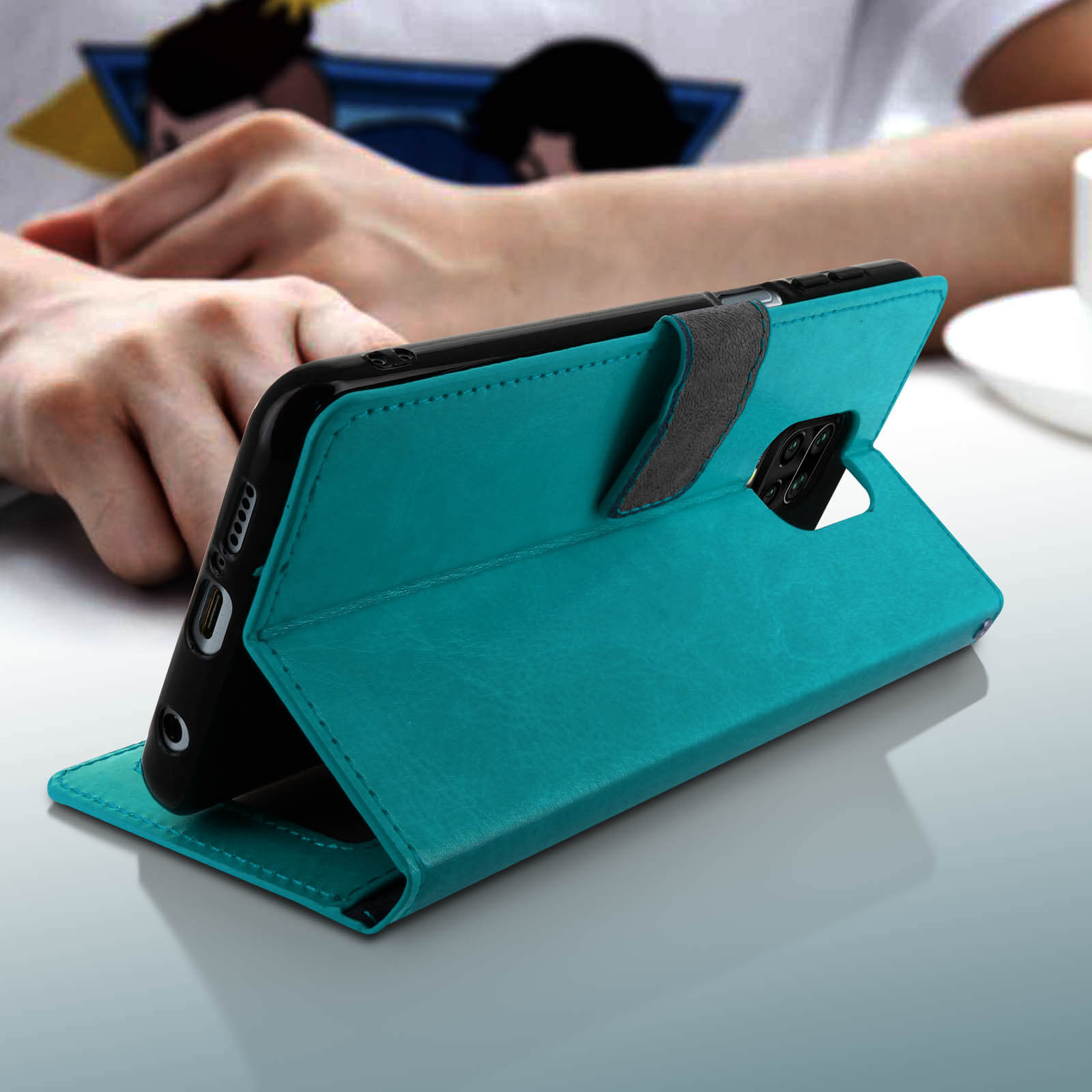 Saturcase - Custodia a portafoglio in pelle sintetica con chiusura