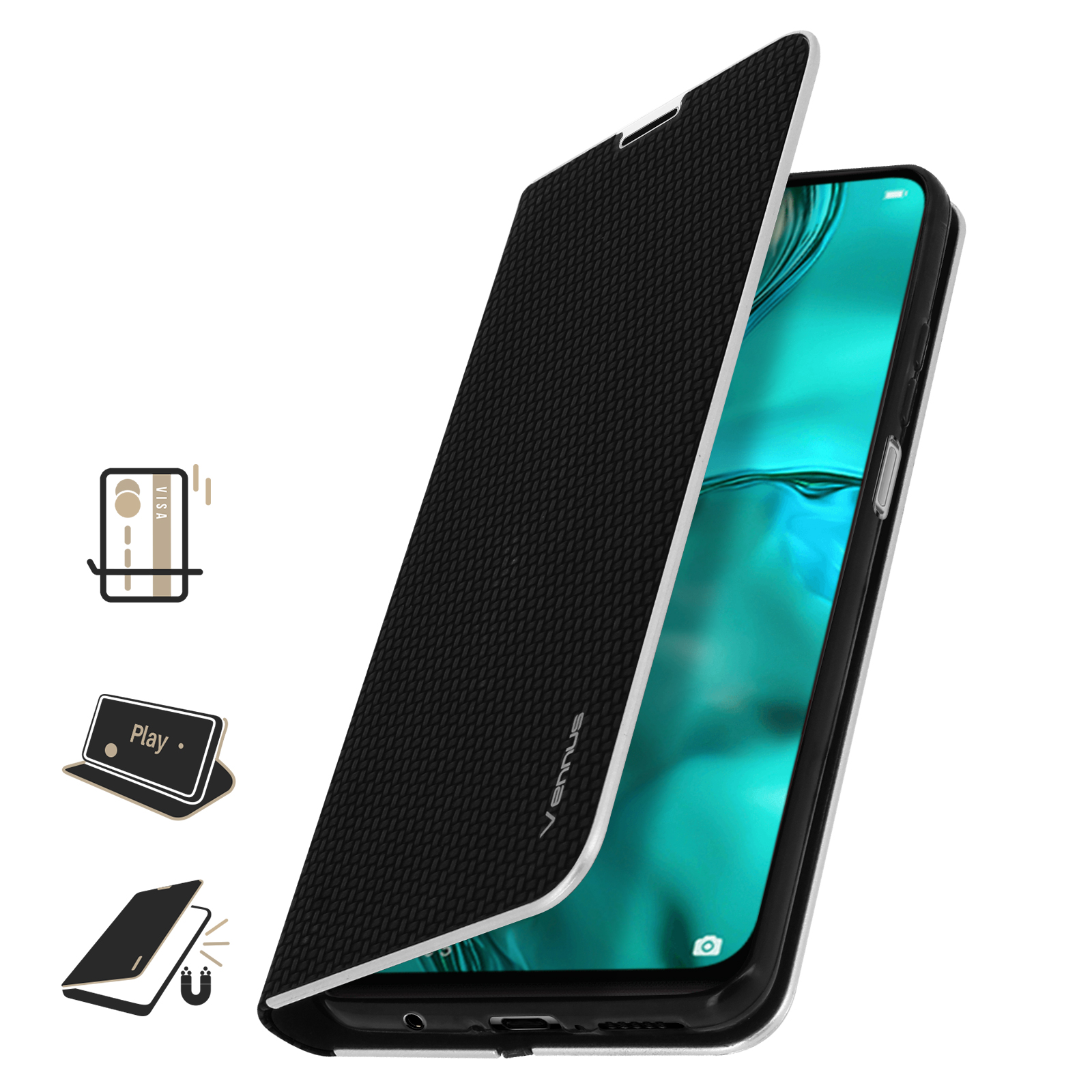Custodia Cover Huawei P 40 Lite - Custodia Libro Huawei P40 Lite 5G Verco - Cover Pelle PU Marrone...Verco custodia per Huawei P40 Lite, Case per Huawei P40 Lite