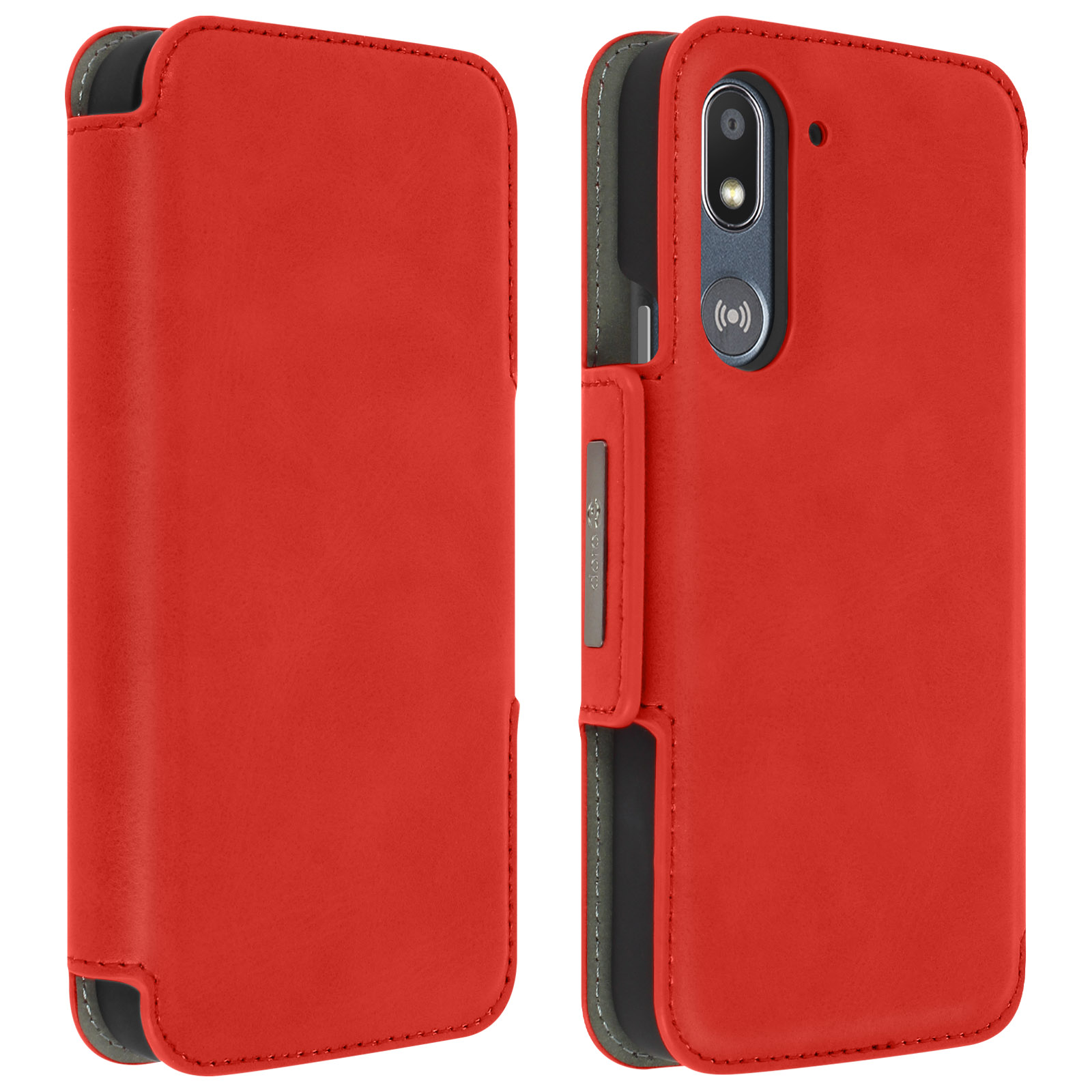 Coque Cuir PU Effet Daim Doro 8080 - Étui Rabat Magnétique Cartes Protection Complète Rouge