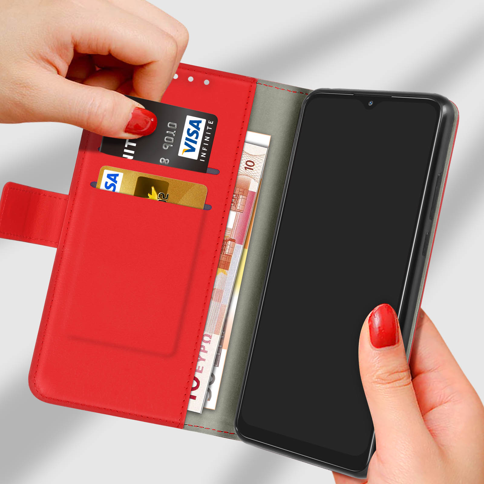 Custodia A Portafoglio PH26 Per Alcatel 3L – Eco Pelle Con 2 Finestre E Chiusura Magnetica