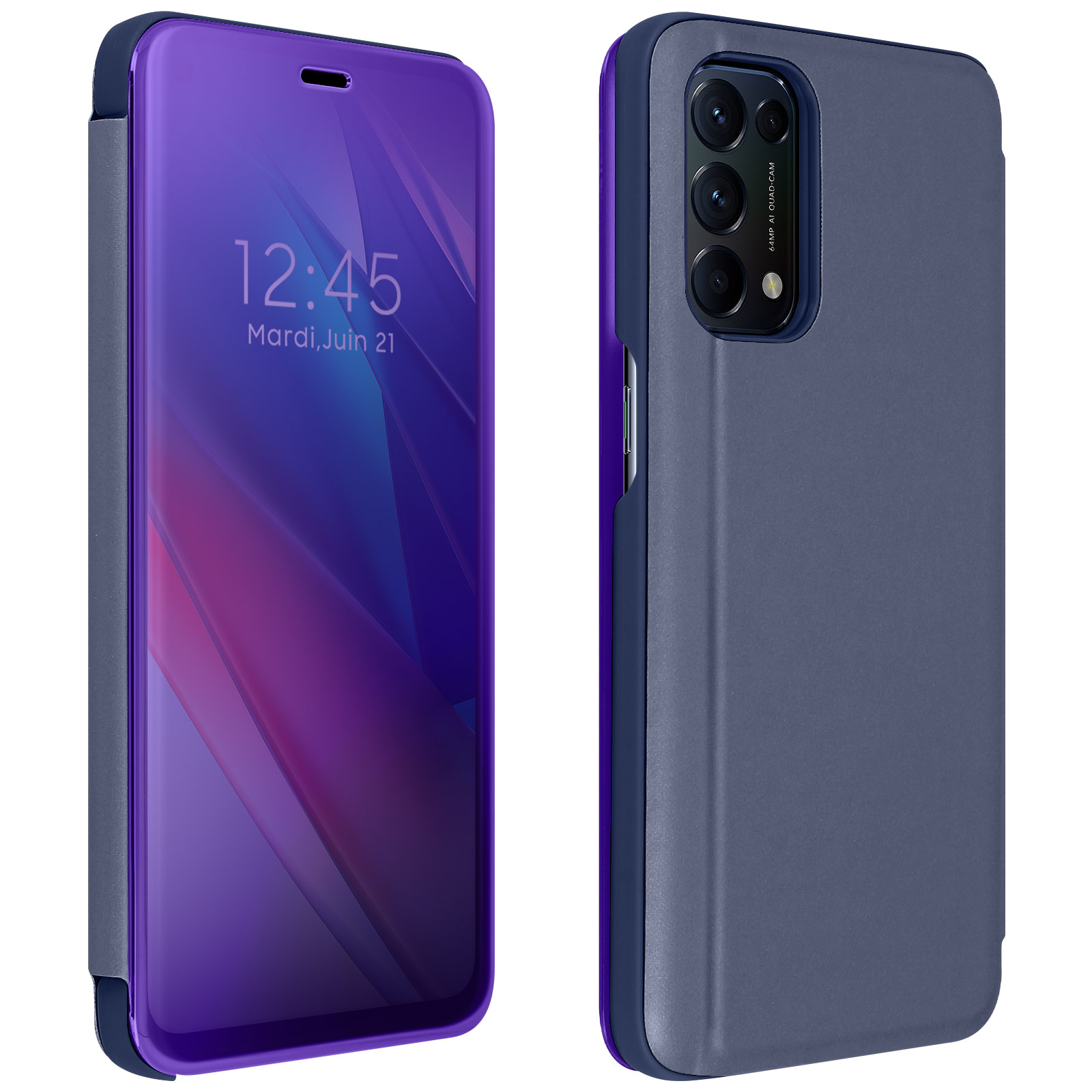 TingYR Cover Flip Con Specchio Per Oppo Find X3 Lite - Custodia Traslucida Clear View Con Supporto, Blu