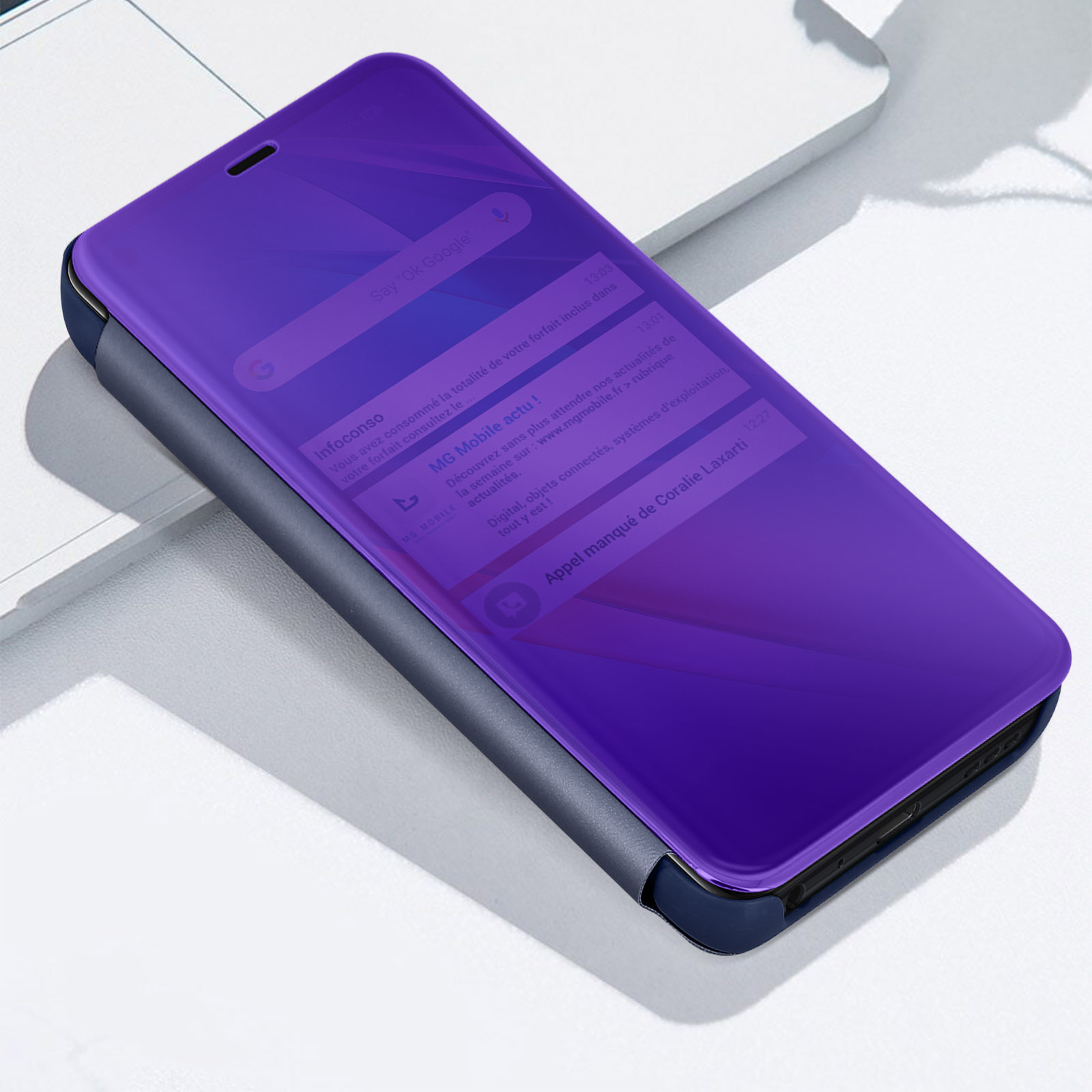 SZMLOGB MLOTECH compatibile Cover OPPO Find x3 lite Custodia + vetro temperato Flip Clear View Specchio Standing Cover Anti shock Placcatura Smart Cover Argento