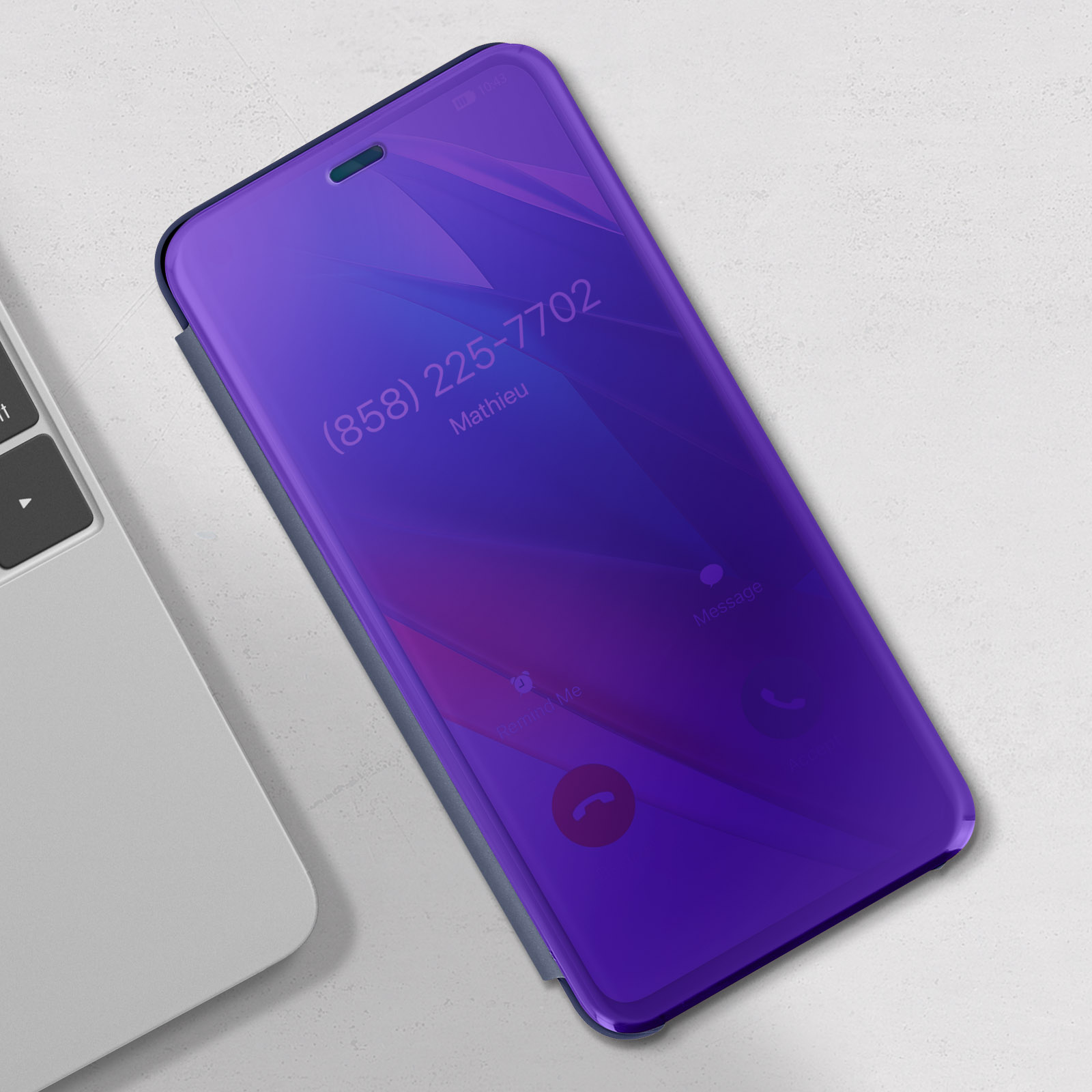 TingYR Cover Flip Per Oppo Find X3 Lite – Custodia A Specchio Con Clear View E Supporto – Blu - 3