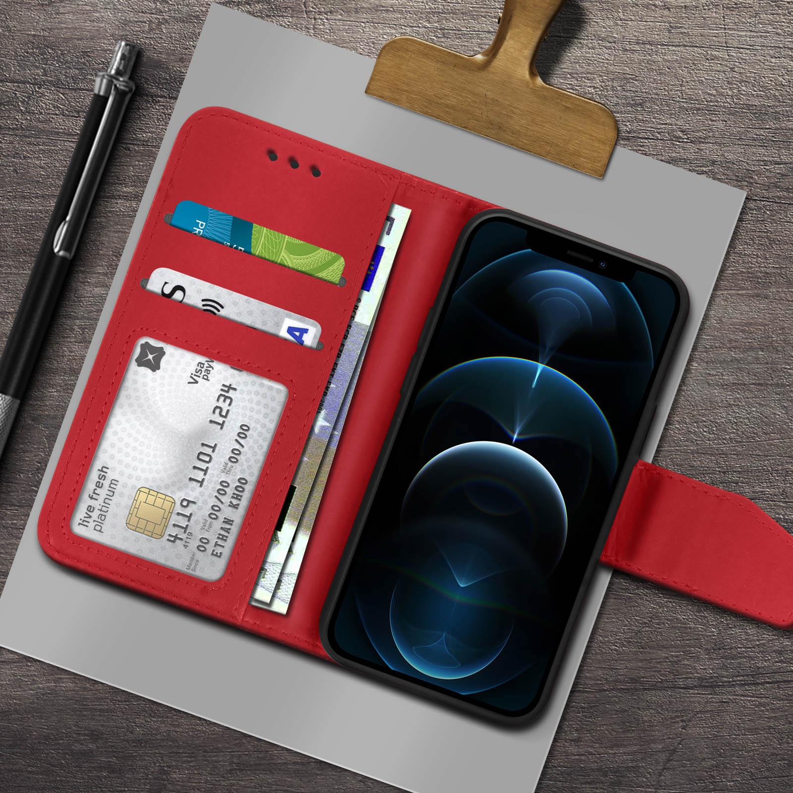 Custodia A Portafoglio Per IPhone 12 Pro Max Con Protezione In Vetro Temperato – Pelle Sottile Con Supporto E Cinturino, Motivo Girasole