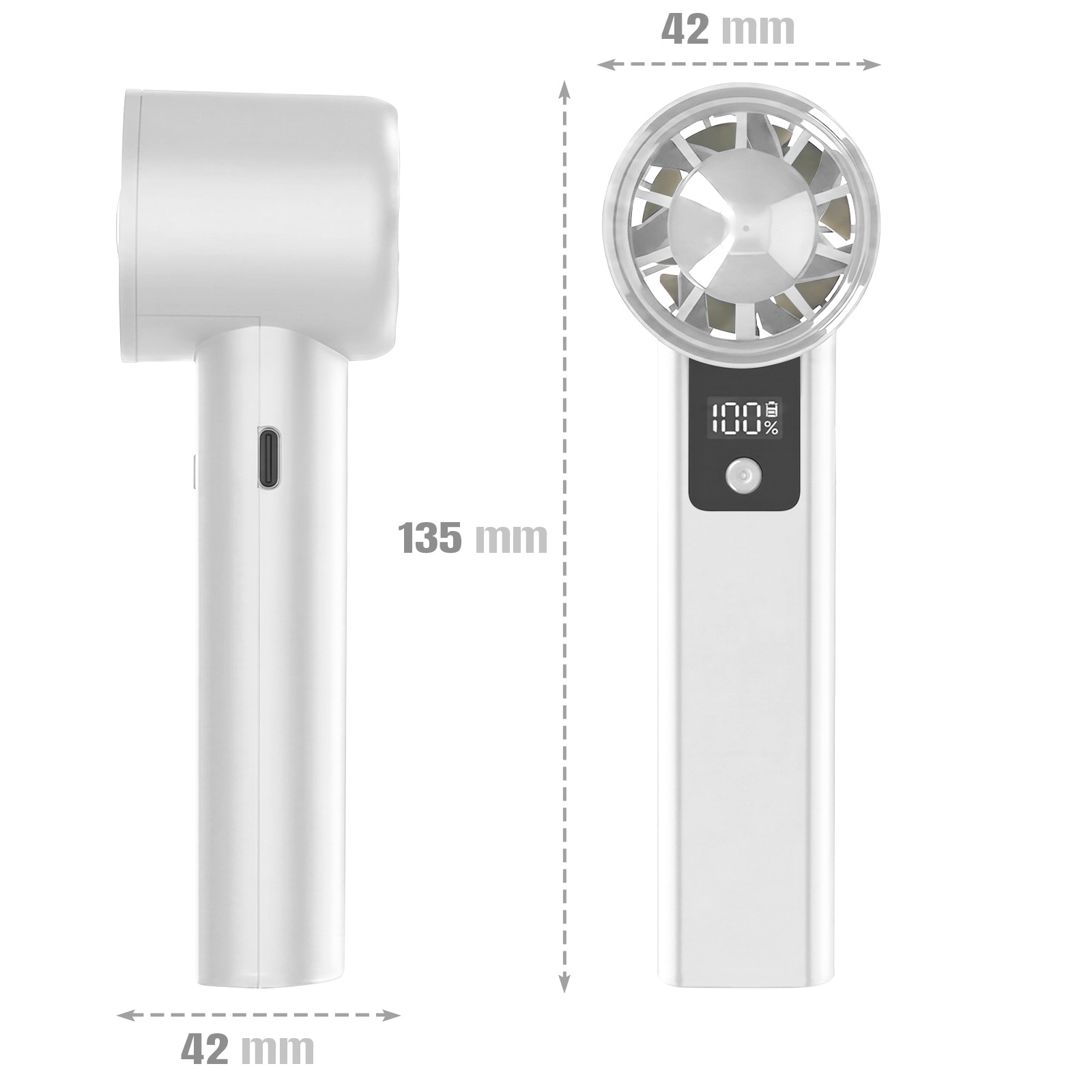 Ventilatore Portatile USB-C Con Display LED – 100 Velocità Regolabili, Supporto Per Smartphone Integrato, Ricaricabile – Bianco