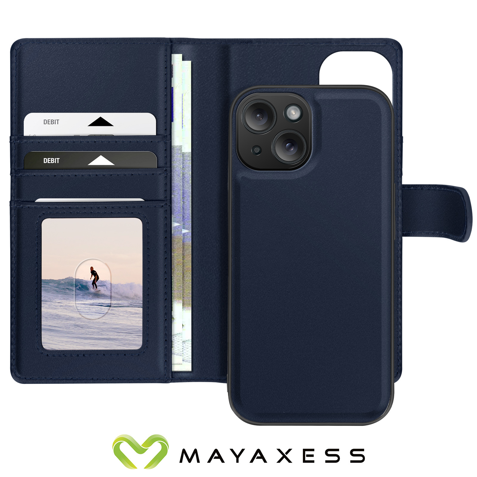 Custodia A Libro Verco Per IPhone 15 Ultra 6.7", Con Blocco RFID, Chiusura Magnetica E Funzione Stand, Colore Blu