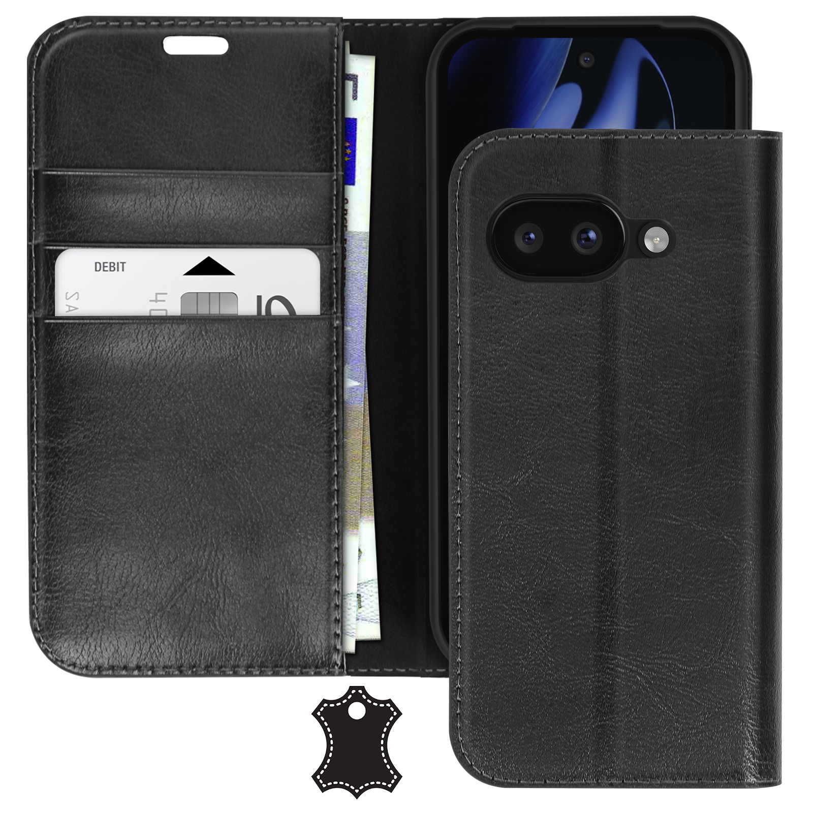 étui Horizontal Cuir Étui Ceinture Cuir SURAZO Google Pixel 9/Pro - Portefeuille Intégré, Support Accessoire Téléphone Cuir