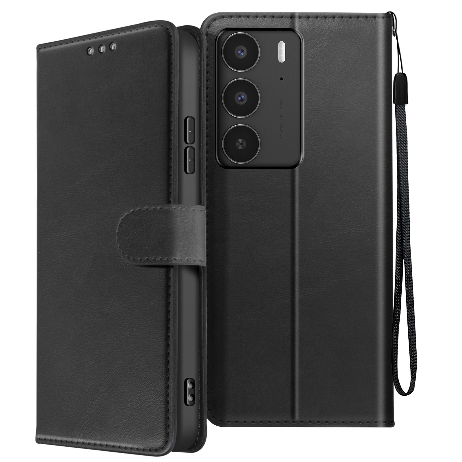 Custodia A Libro Portafoglio In Pelle Con Magnetica Per Realme C21 (Nero/Blu/Rosa/Oro) + Pellicola