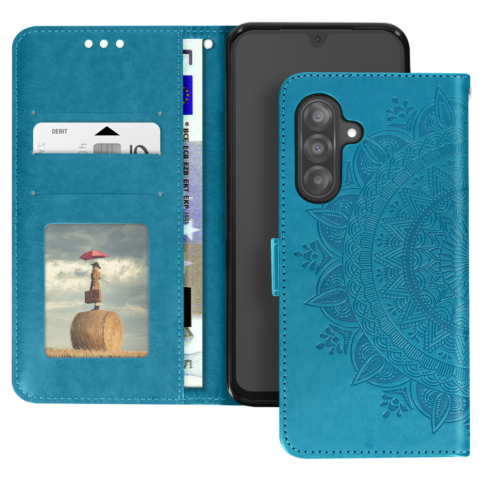 Etui Mandala Blumen mit Handschlaufe Blau fr Samsung Galaxy A26 - German