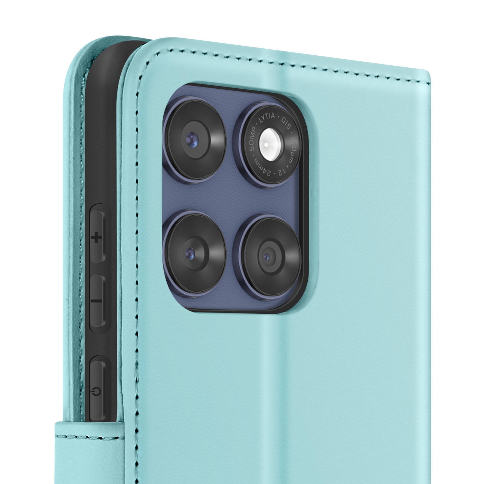 Custodia In Vera Pelle Suncase Per Motorola One Vision | Blu Pebble | Chiusura Magnetica Con Linguetta - 5
