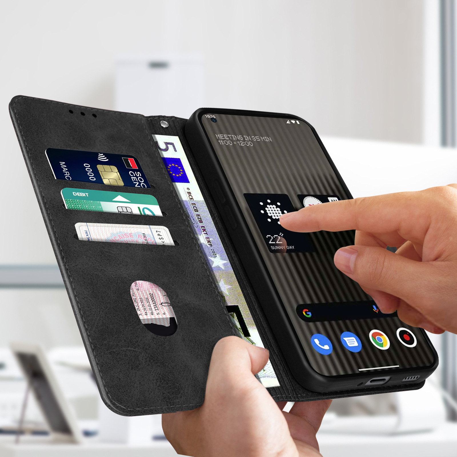 Asuwish Custodia A Portafoglio Con Vetro Temperato Per Nothing Phone 1 – Pelle Con 6 Slot Per Carte E Supporto Da Polso - 4