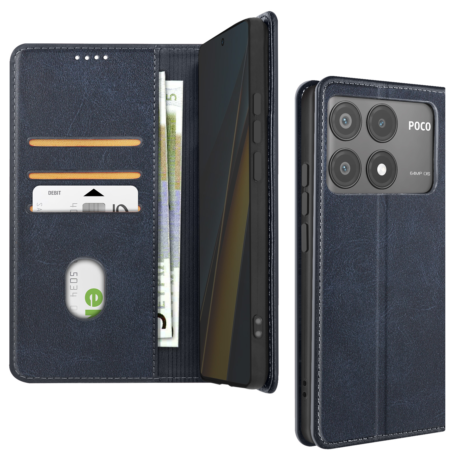 RonRun Cover Xiaomi Poco M6 Pro 4G, Custodia a Libro con Supporto Stand e Slot Porta Carte Case a Portafoglio Magnetica in Pelle PU Adatto per Xiaomi