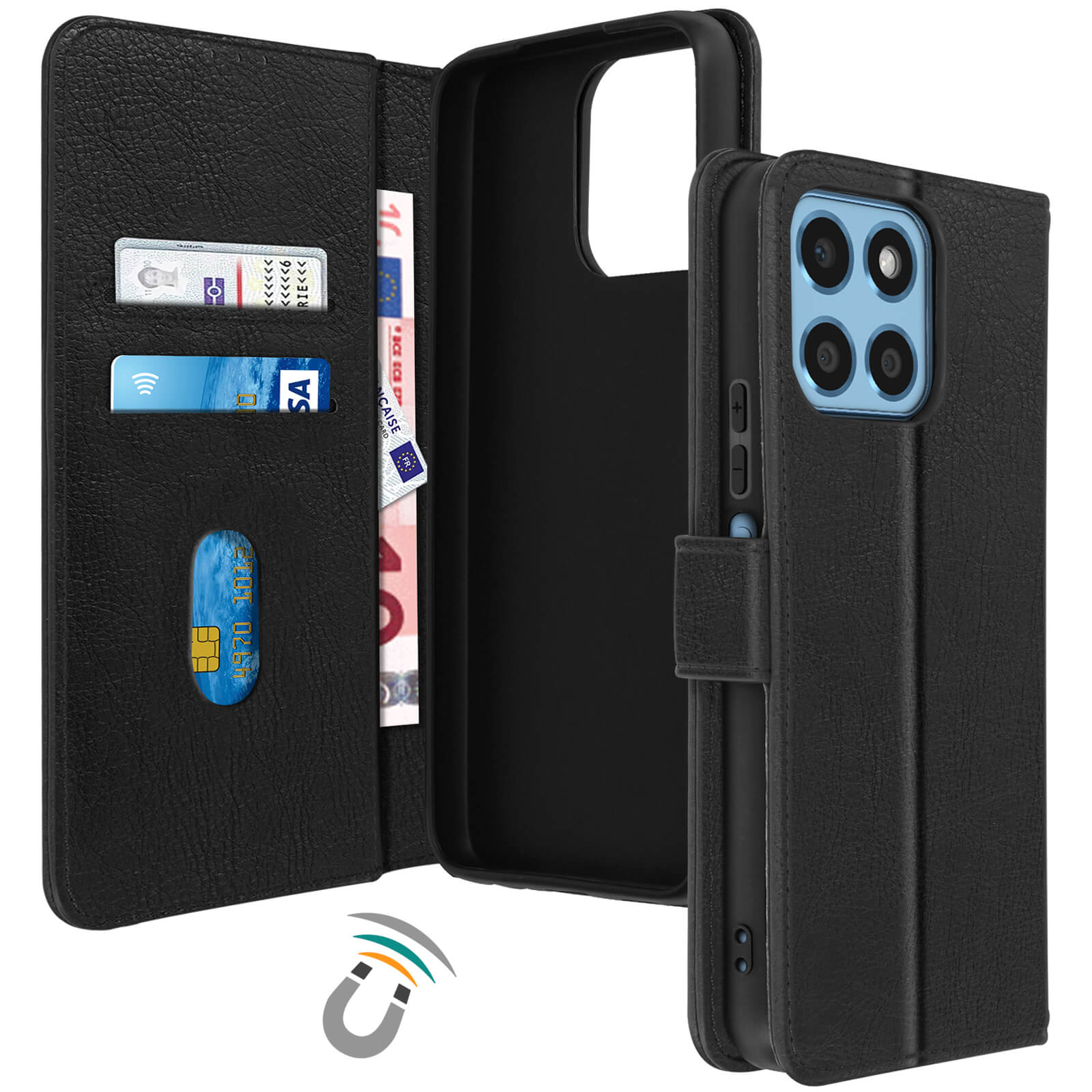 Étui Portefeuille Liège Pour Honor 70 Lite - Couverture Livre Avec Protection Caméra, 3 Emplacements Cartes, Neuf