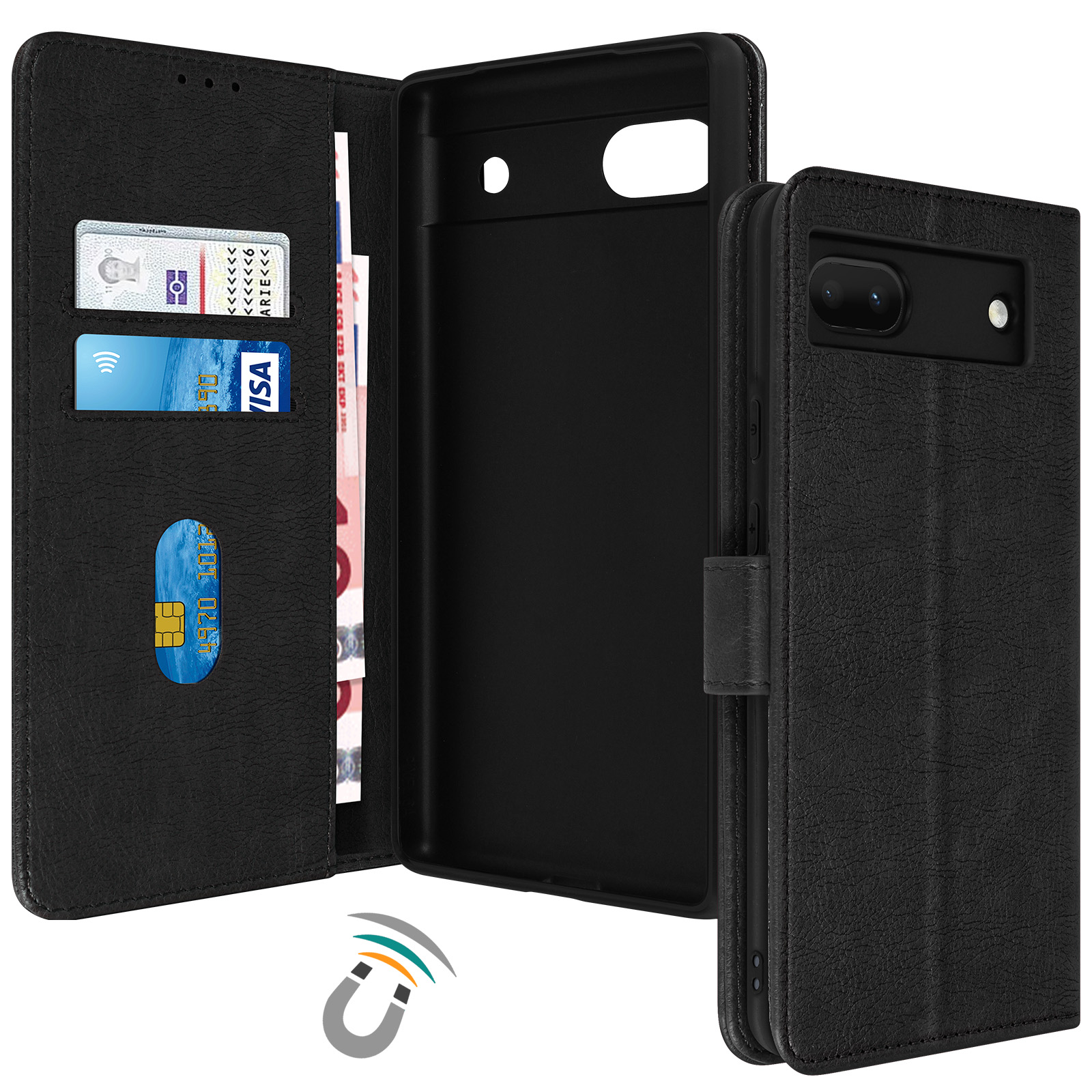 Klapphlle fr Google Pixel 6a, Tasche Handyhlle mit Kartenfchern   Schwarz - German