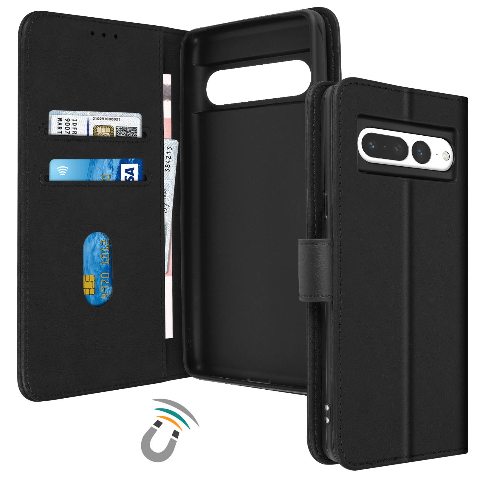 Klapphlle fr Google Pixel 7 Pro, Tasche Handyhlle mit Kartenfchern   Schwarz - German