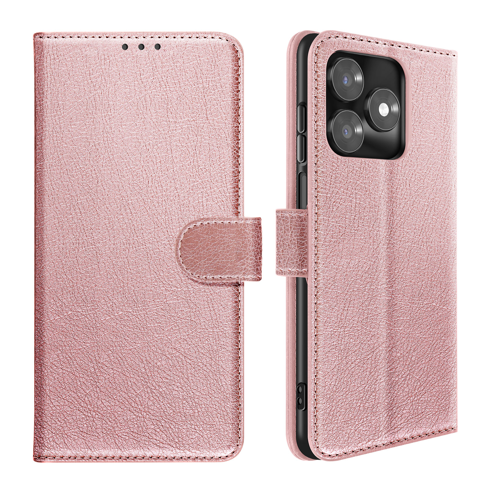 Custodia Portafoglio In Pelle Per HONOR X5 Plus 6.56", Con 3 Slot Carte, Tasca Monete, Supporto E Chiusura Magnetica, Motivo Quadrifoglio Rosso