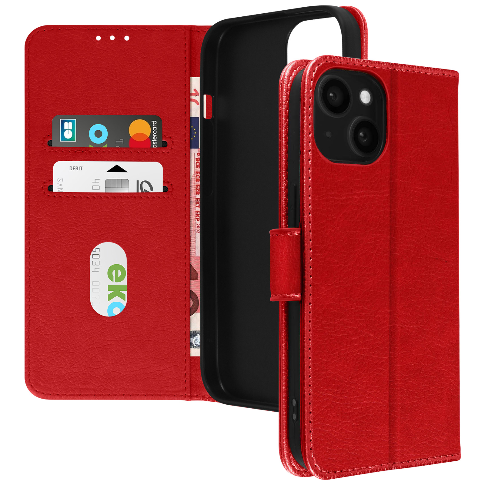 Klapphlle fr Apple iPhone 15 Plus Tasche Handyhlle mit Kartenfchern   Rot - German