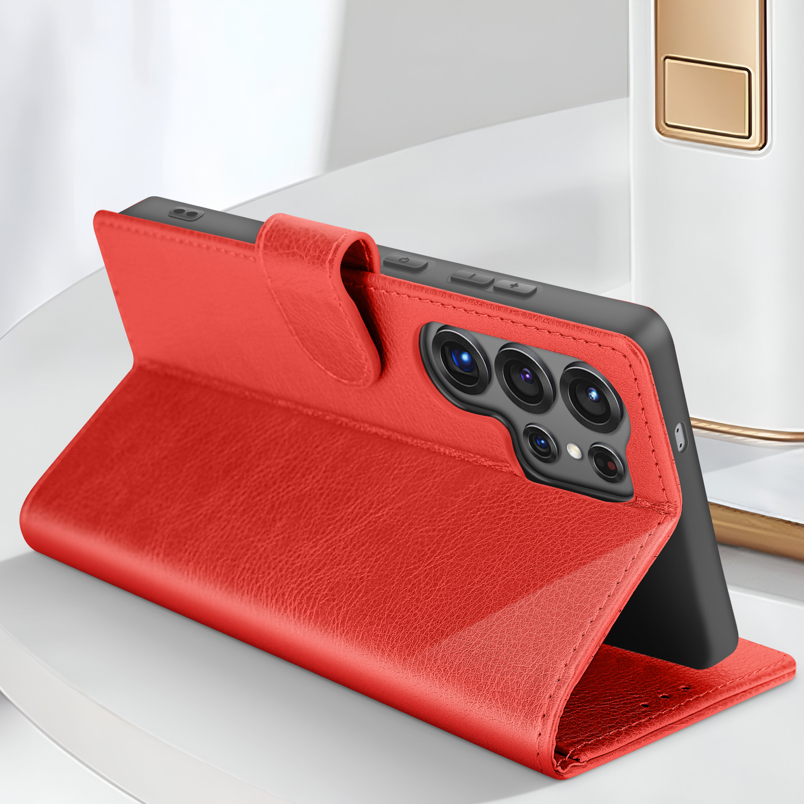 Suncase Custodia In Vera Pelle Slim-Edition Per Gigaset GS290 - Colore Rosso Antico Con Linguetta