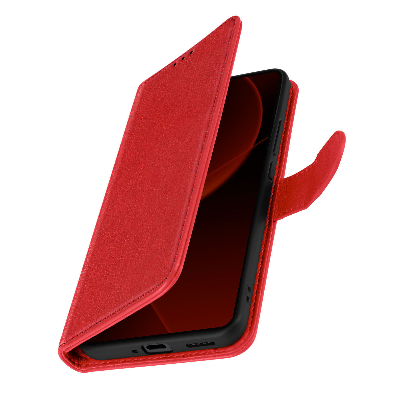 Étui à Rabat CXTcase Pour Xiaomi 13T/13T Pro - Cuir Synthétique Motif Papillons Rouge/rose - Porte-cartes Et Support
