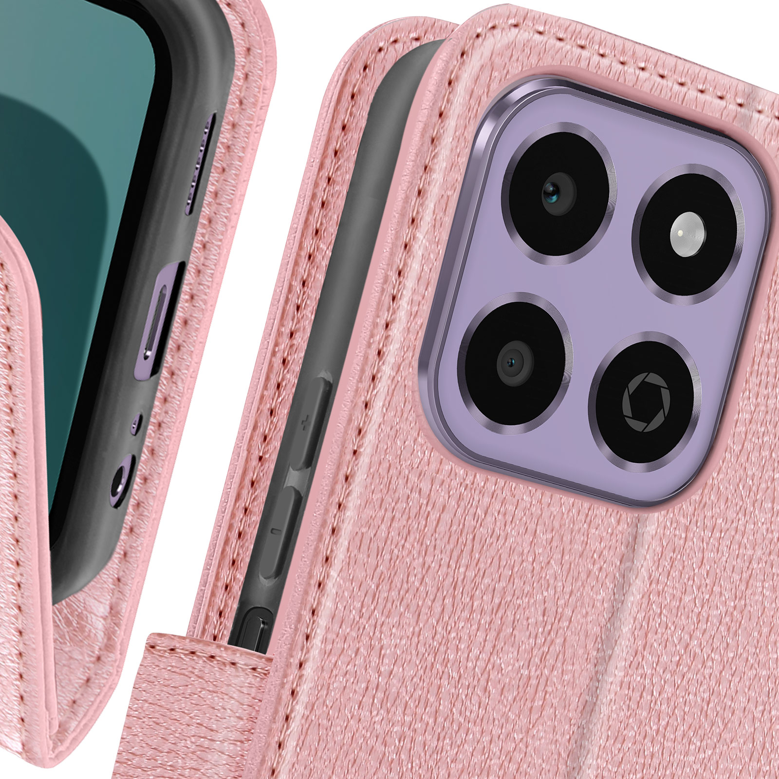 CoverKingz Custodia A Portafoglio Per Honor 8X - Pelle Sintetica Rosa Con Slot Carte E Supporto