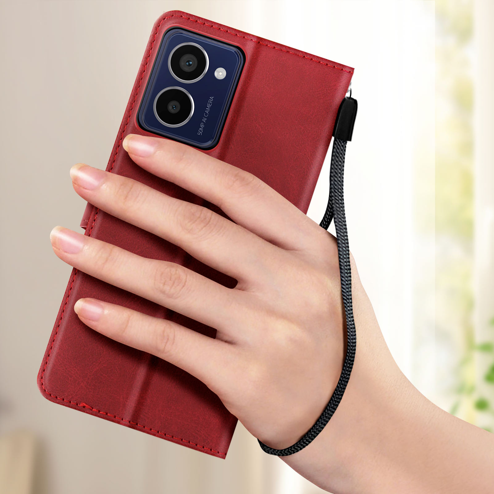 BaiFu Custodia per Nokia HMD Pulse/Pulse+/Pulse Pro, custodia portafoglio trapuntata con cinturino da polso, cover magnetica per Nokia HMD Pulse/Pulse +/Pulse Pro-06