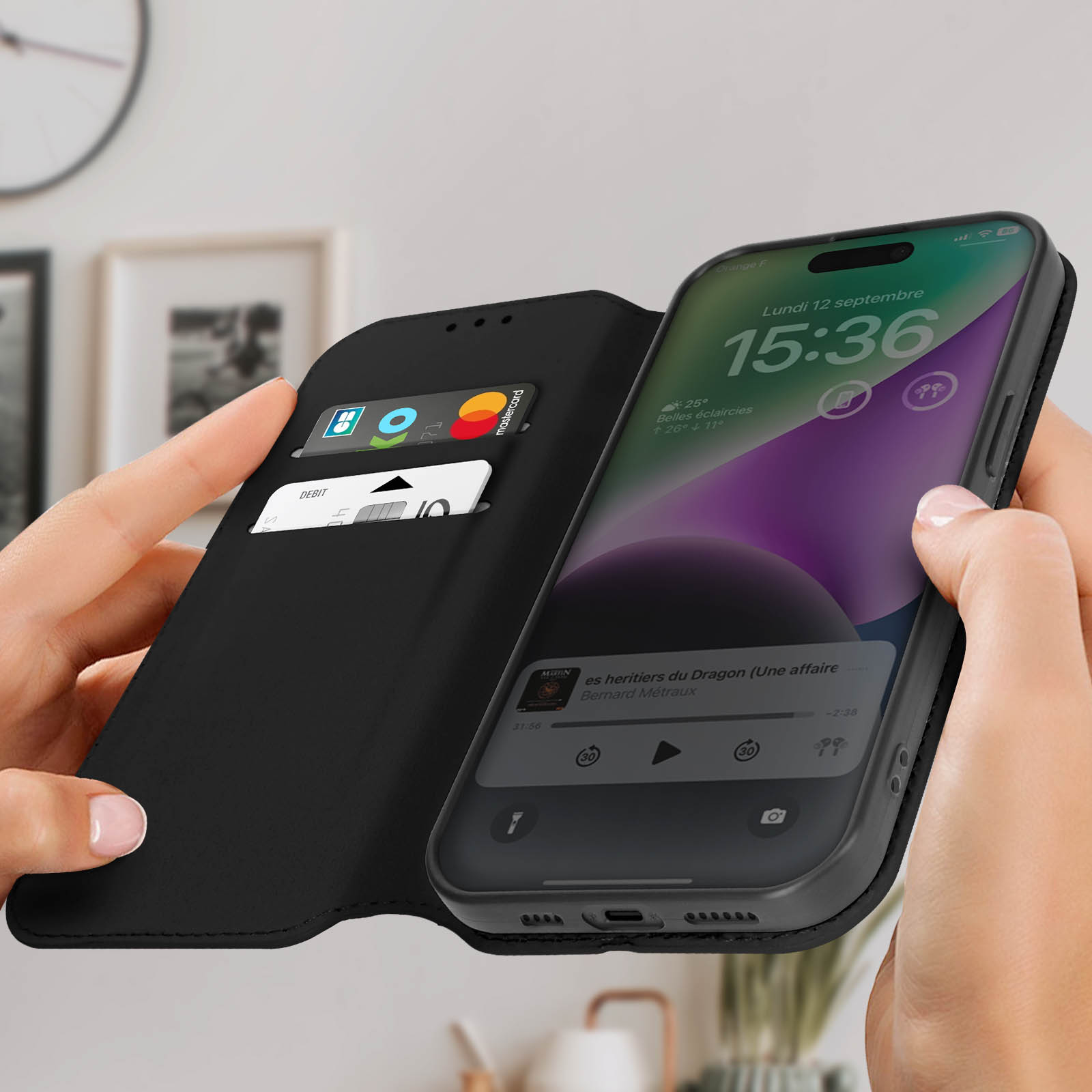 Custodia A Portafoglio Asuwish Per IPhone 15 Plus Con Cerniera, Tracolla E Vetro Temperato Incluso