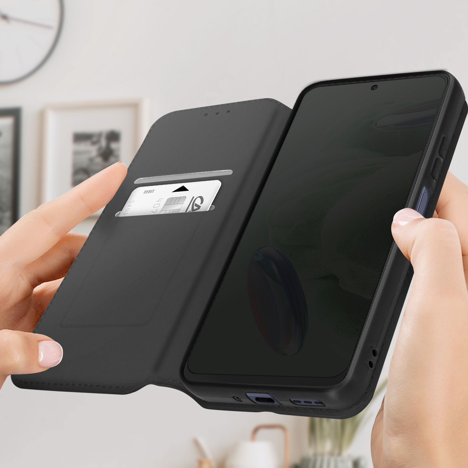 Custodia A Portafoglio In Pelle PU Per Xiaomi Redmi Note 12 5G / Poco X5 5G - Con Chiusura Magnetica, Slot Carte E Cavalletto (Nero)