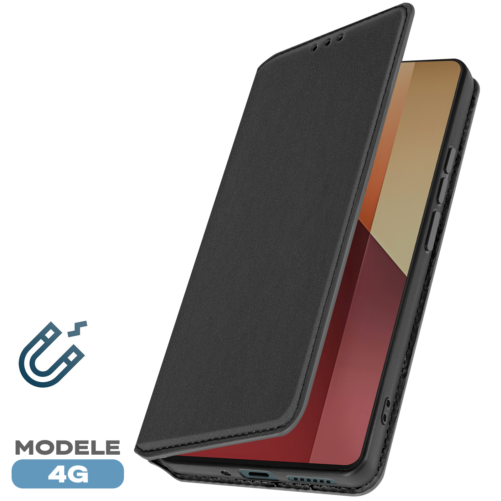 AVIZAR ELEC-BK-N13U CUSTODIA A LIBRO per Redmi Note 13, Nero