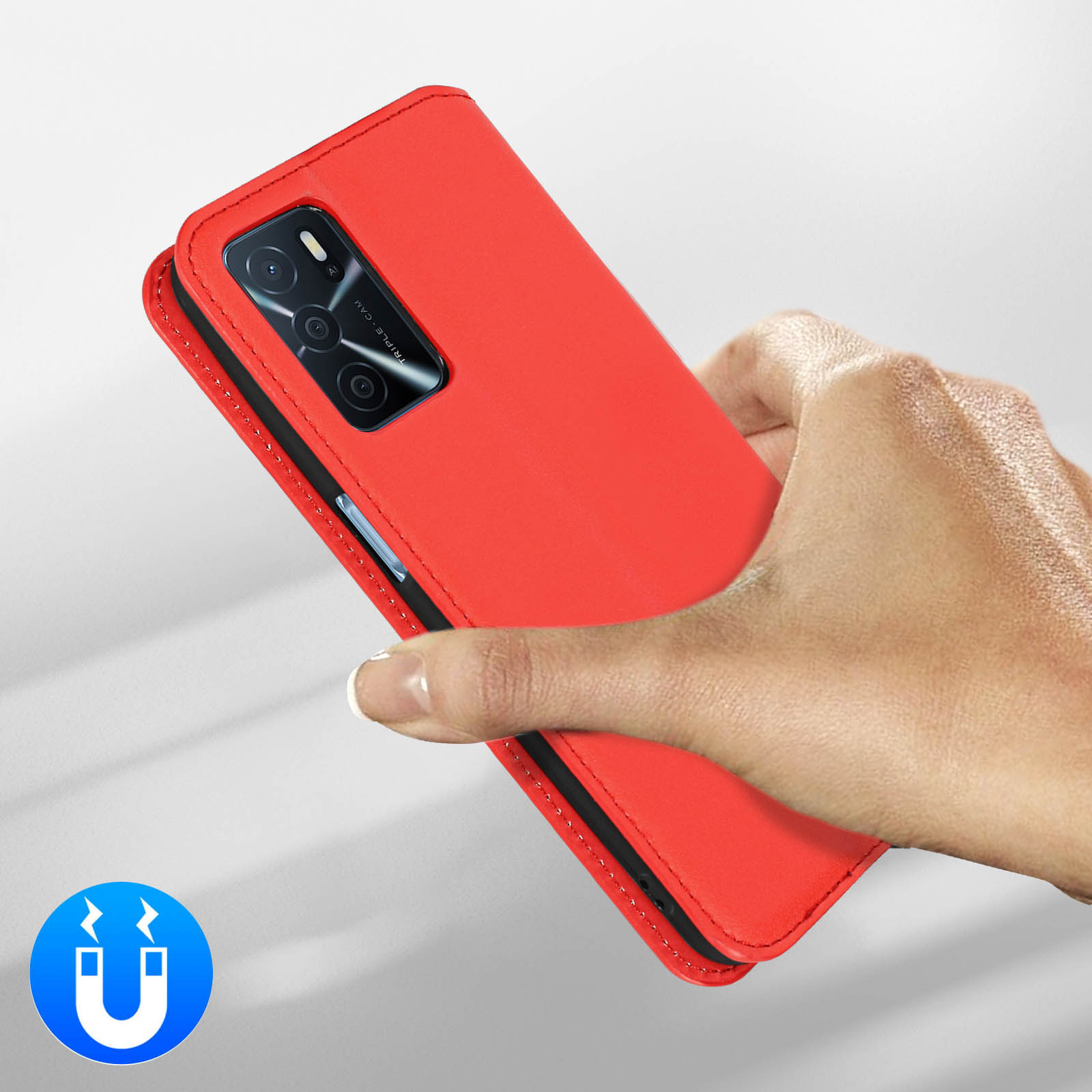 Custodia Portafoglio In Pelle Per Oppo A16S / A54S / A16 – Rossa, Con Supporto E Portacarte, TPU Interno - 2