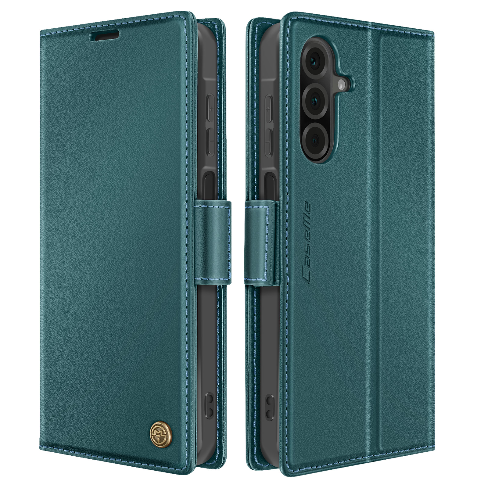 AXELENS Cover Porta Cellulare in Ecopelle – Custodia Universale per Due Smartphone da 5.2 a 6 Pollici – Chiusura Magnetica, Moschettone per Cintura, Porta Carte – Uomo Donna – Marrone