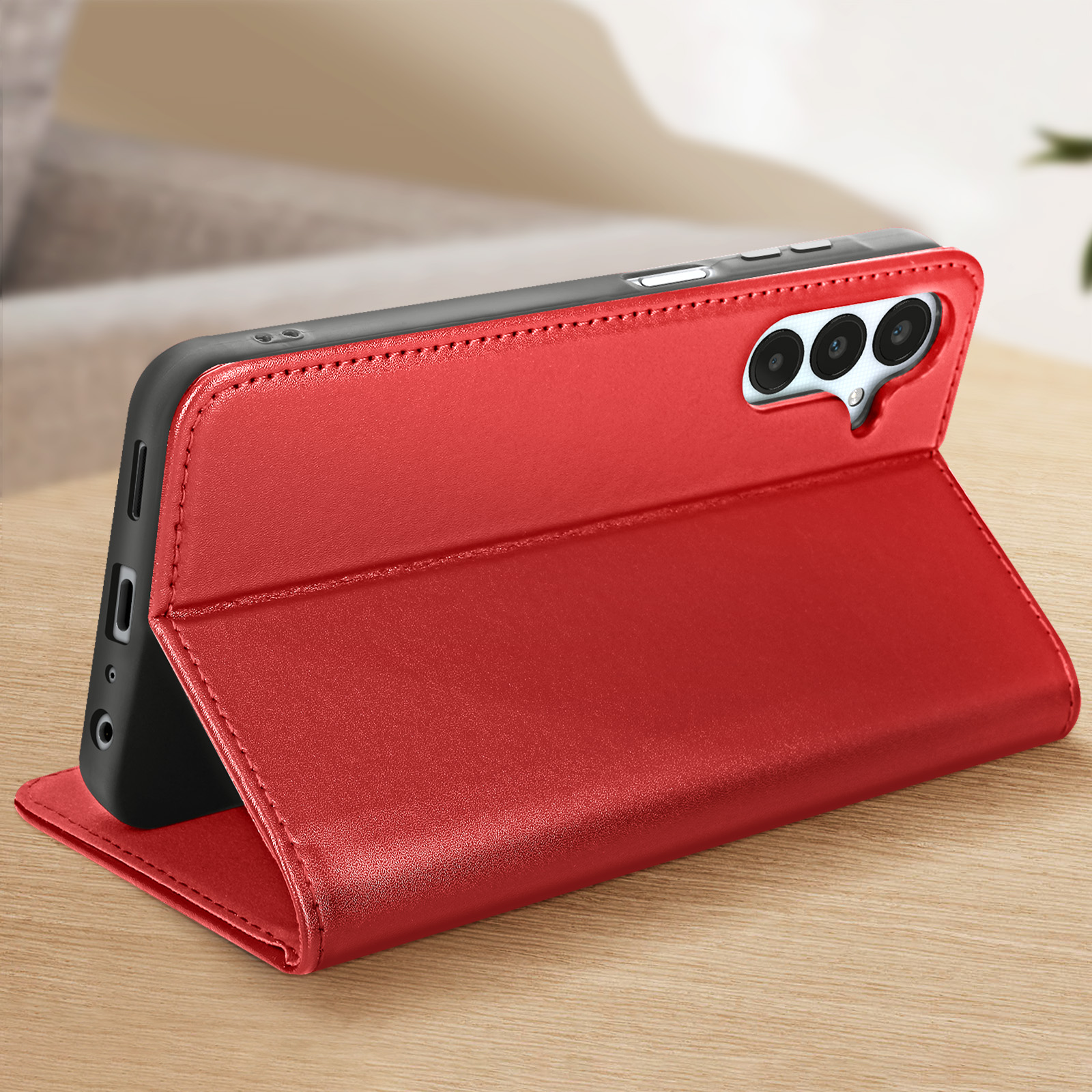 Flip Étui Pour VIVO Y35/Y22S/Y22 Cuir PU Avec Support Et Sangle Pour Fentes De Cartes Couleur Patchwork Unique Haute Qualite Gangxun Rouge