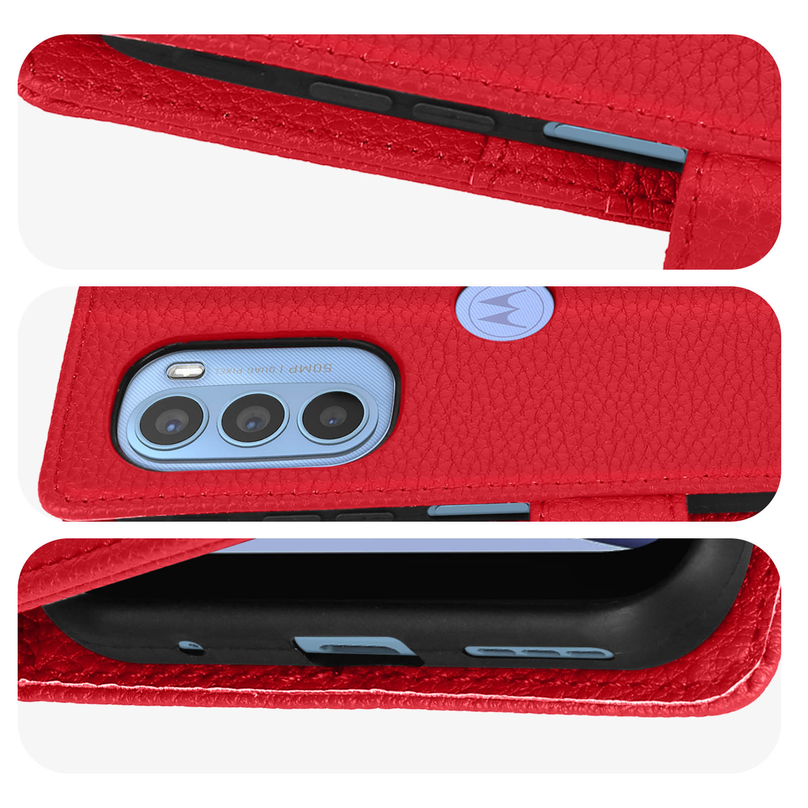 Suncase Custodia In Vera Pelle Per Motorola Moto G Pro - Con Linguetta Di Estrazione, Inclusa Cover TPU Trasparente