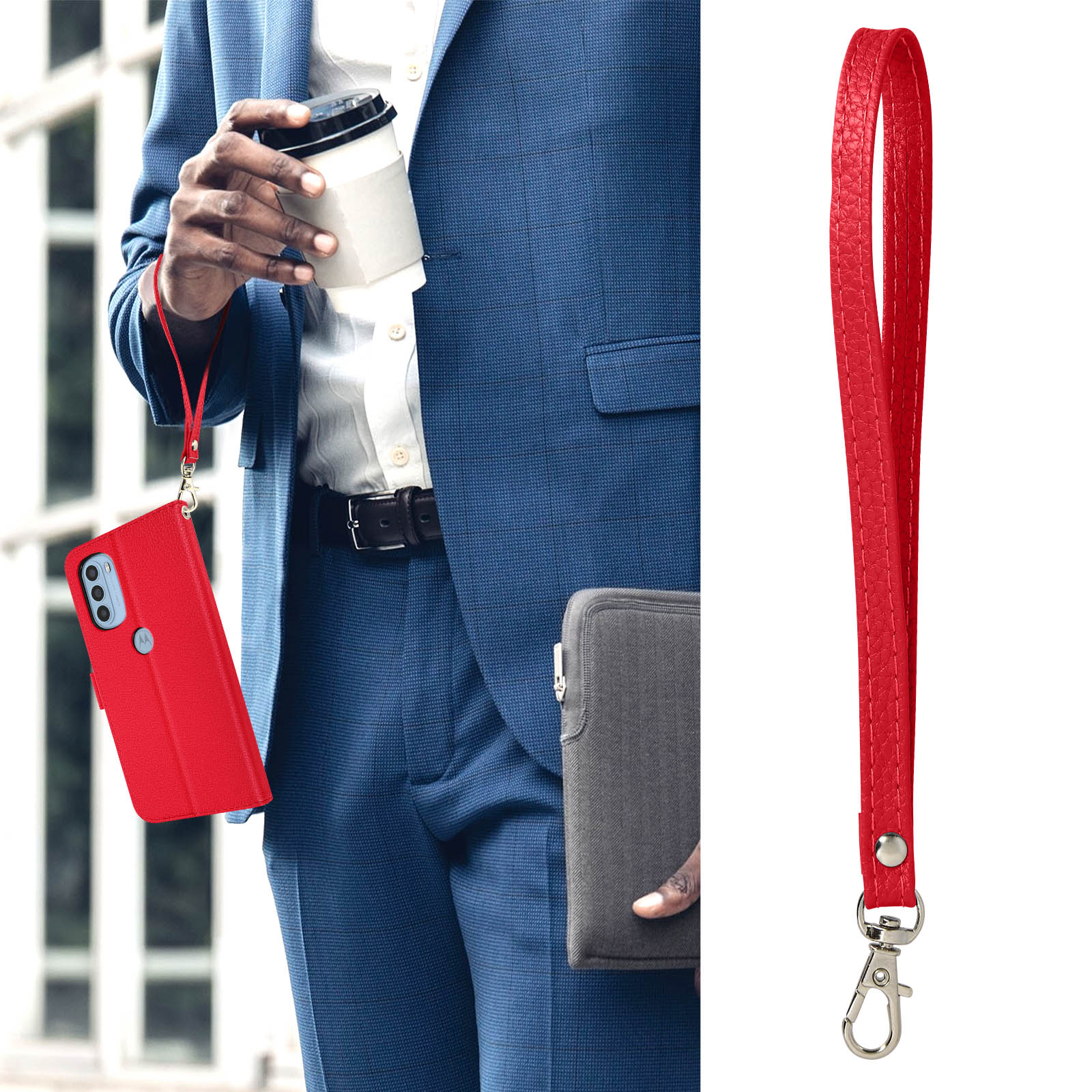 Suncase Custodia In Vera Pelle Per Motorola Moto G Pro - Con Linguetta Di Estrazione, Inclusa Cover TPU Trasparente