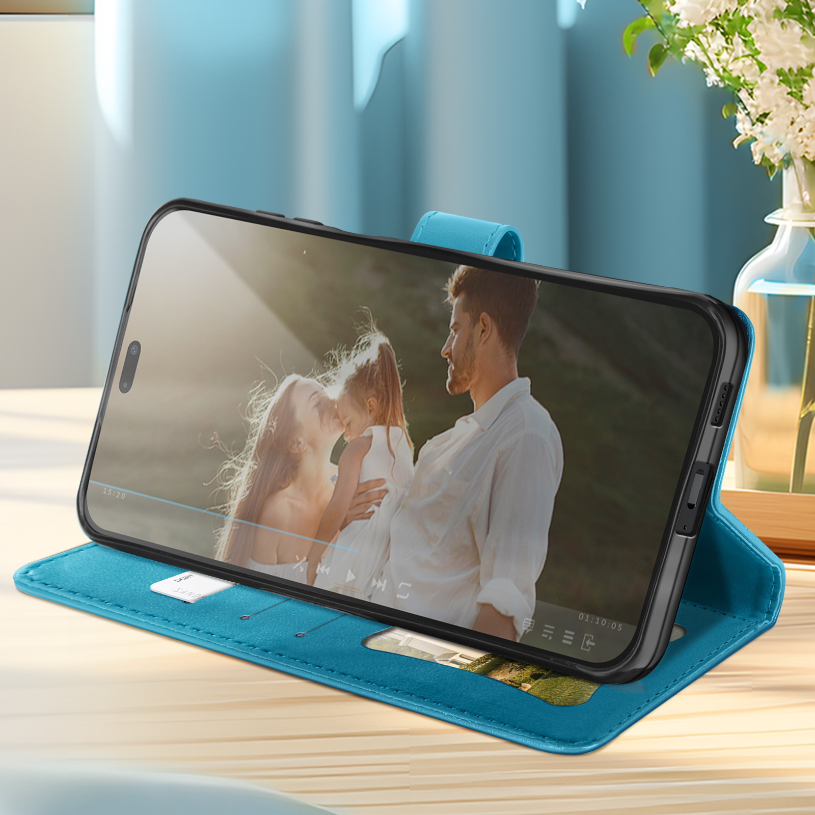 Étui Portefeuille Avizar Pour Honor 200 Lite - Motif Mandala Fleurs Bleu, Dragonne Incluse