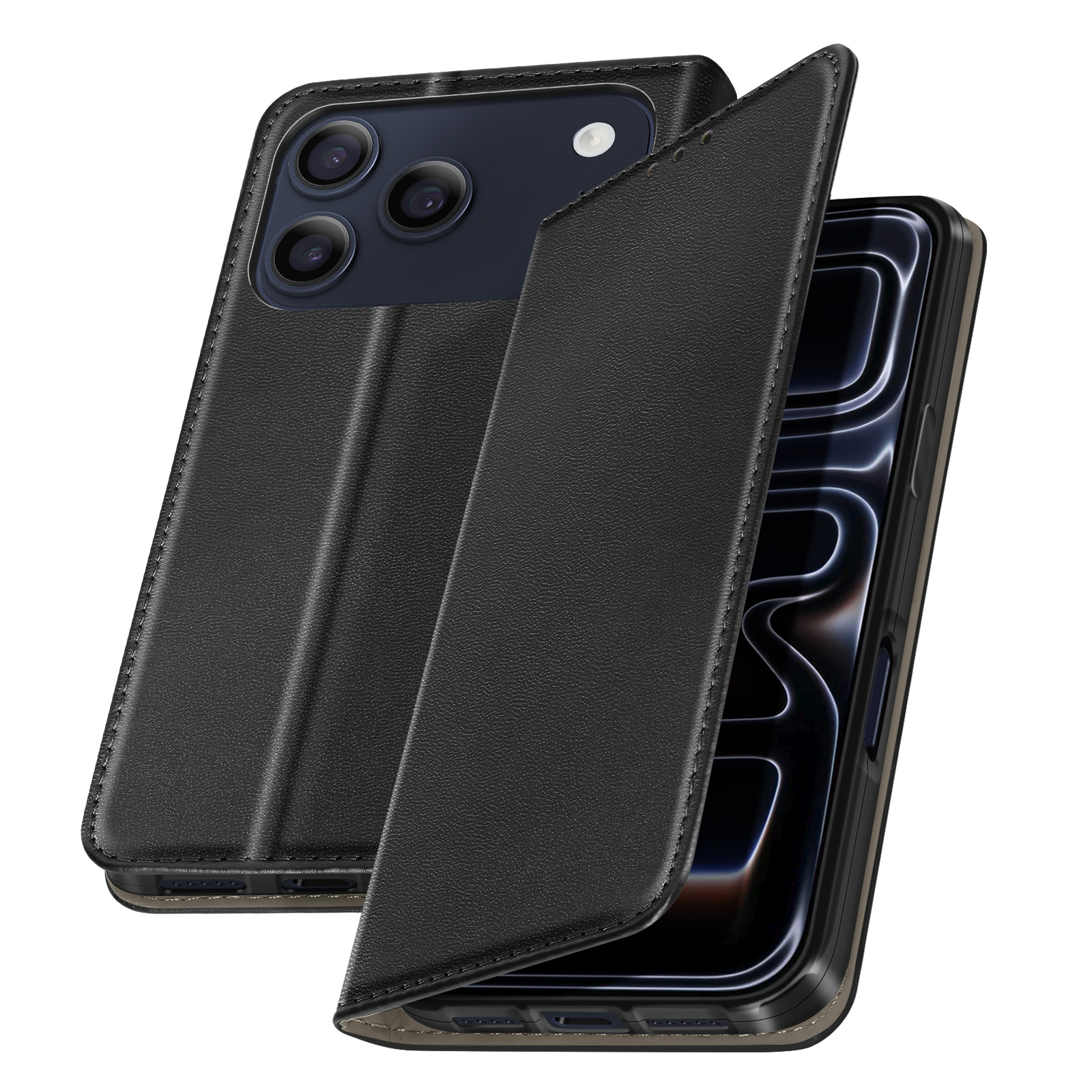 Custodia Portafoglio Per IPhone 13 Pro Con Cavalletto, Pelle PU, RFID, Chiusura Magnetica, Nero