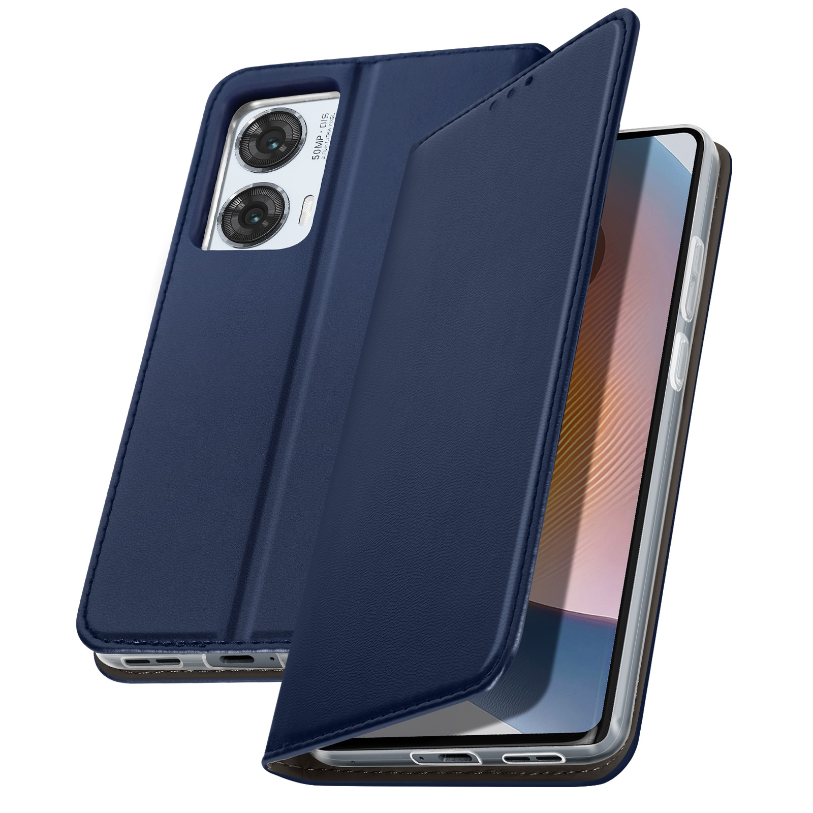 Étui Portefeuille Avizar Pour Motorola Edge 50 Fusion - Dragonne Et Clapet Inclus - Similicuir Noir - Neuf