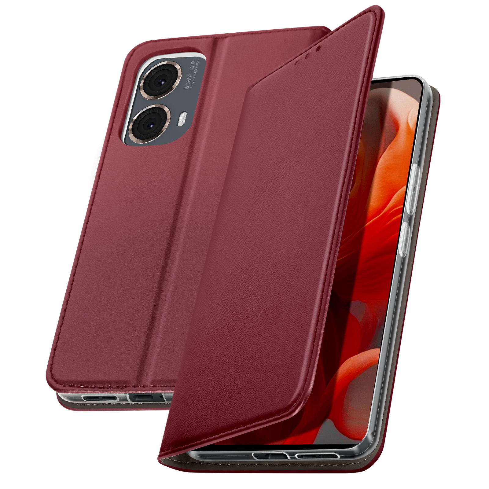Custodia A Portafoglio Con Magnete Per Motorola Moto G24 – Cover In Pelle Con Slot Carte E Supporto Regolabile