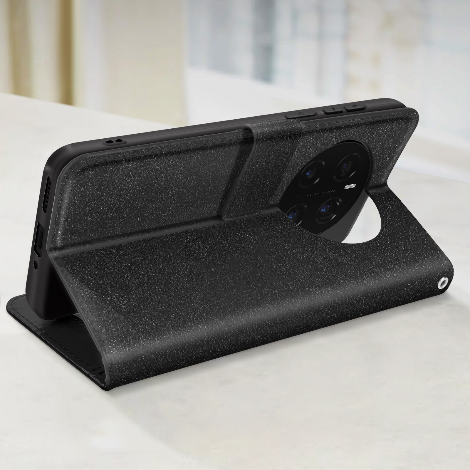 Custodia Portafoglio In Pelle Tipo Scamosciata Per Huawei Honor Magic 6 Pro 5G - Flip Cover Con Slot Per Carte E Supporto (Nero) - 5