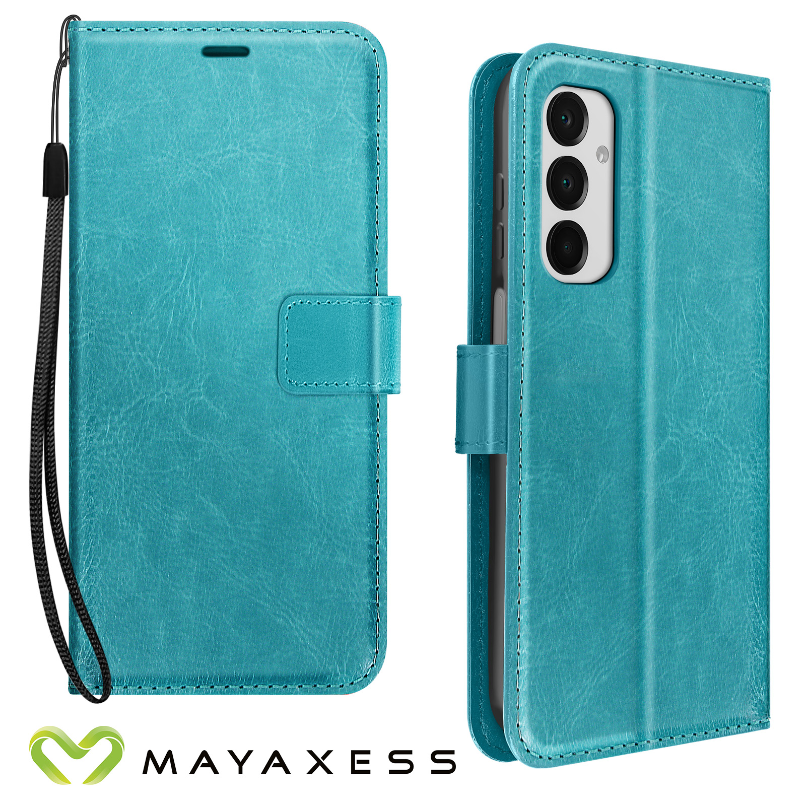 EAZY CASE - Cover a libretto per Galaxy A55, cover telefono con protezione fotocamera, chiusura magnetica, funzione stand, custodia vintage con slot carte - Nero