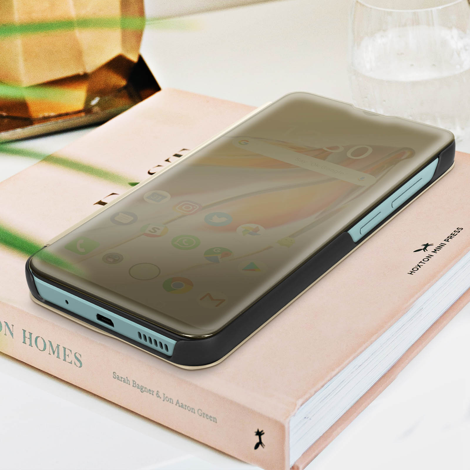 Custodia Clear View per Xiaomi Redmi 12C, con Copertina Effetto Specchio e Funzione Supporto - Nera - Italiano