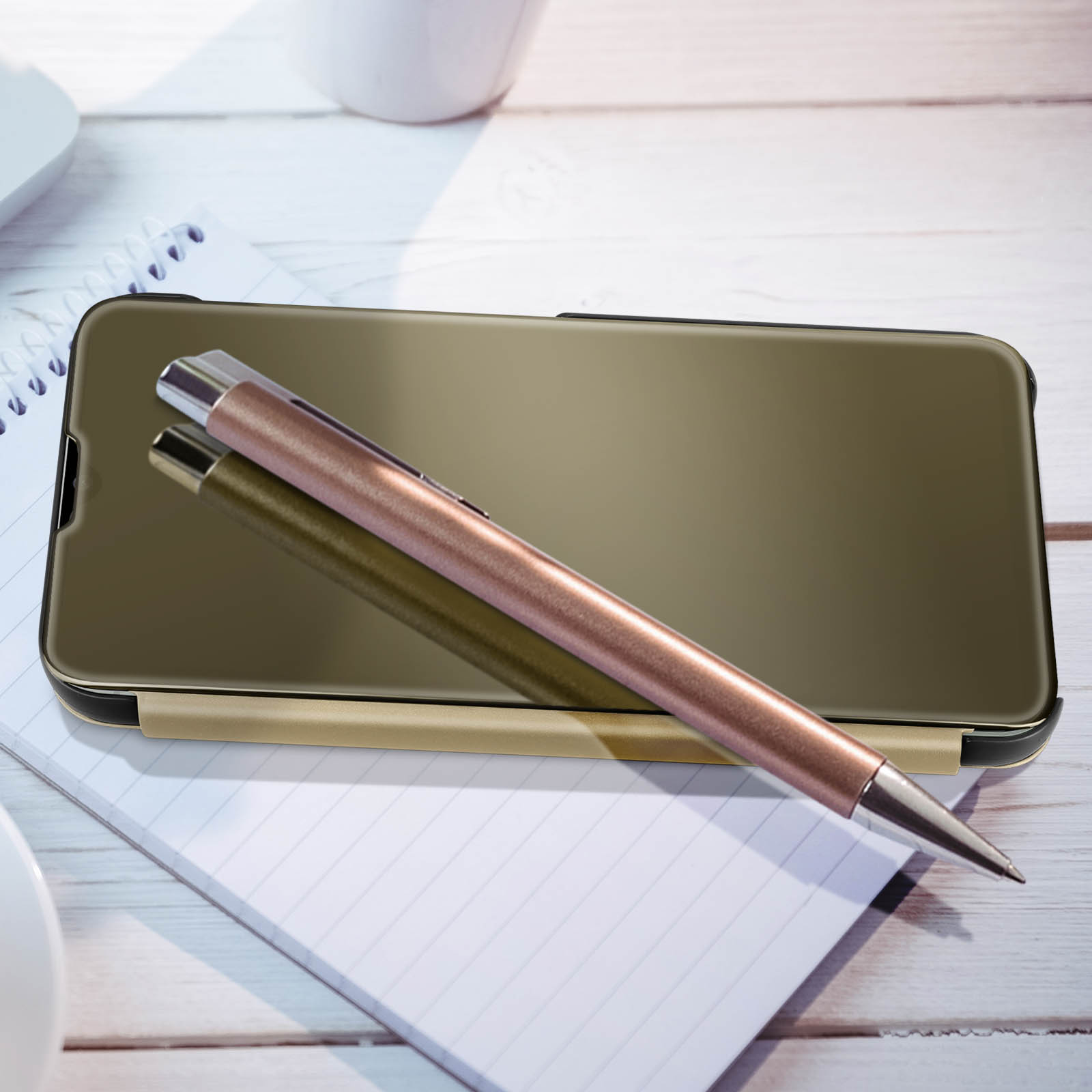 Ysnzaq Specchio Design Case per Xiaomi Redmi 12C 6.71, Bookstyle Clear Smart View Makeup con Supporto Cover Antiurto Custodia per Xiaomi Redmi 12C / Redmi 11A. Mirror Rose Gold