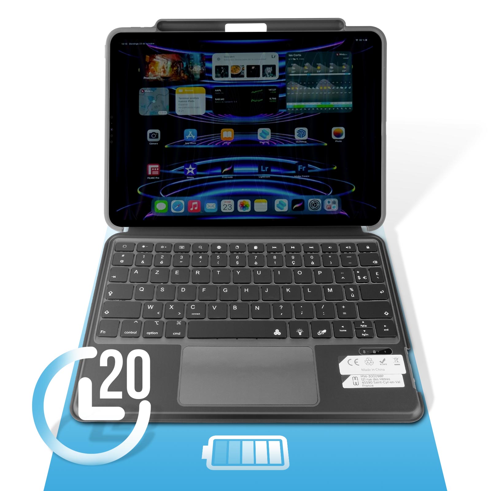 Étui Clavier Bluetooth Pour IPad Pro 12,9" 2017/2015 - Clavier Tactile Amovible, Rétroéclairage 7 Couleurs, Protection Chocs - Compatible Apple Pencil