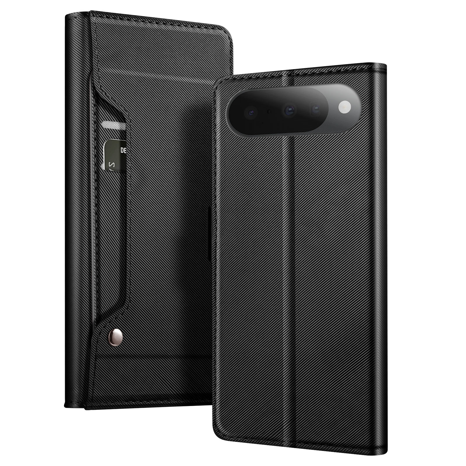 Étui Portefeuille Avizar Pour Google Pixel 10 / 10 Pro – Similicuir Noir – Collection CaseMe – Neuf