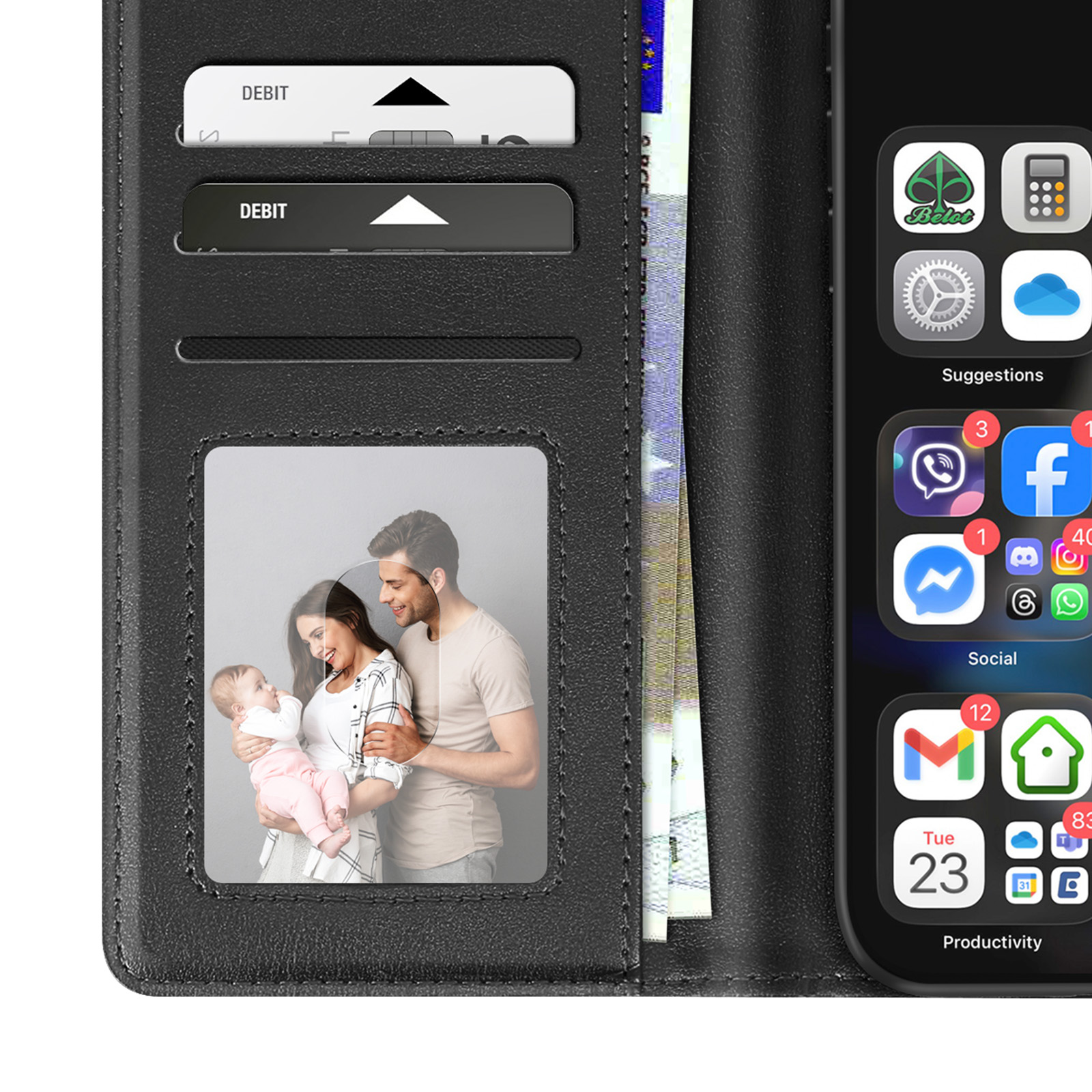 Custodia In Vera Pelle Con Portafoglio Per BRONDI Amico Smartphone S Nero – Flip Cover Magnetica Con Slot Per Carte, Antiurto - 2