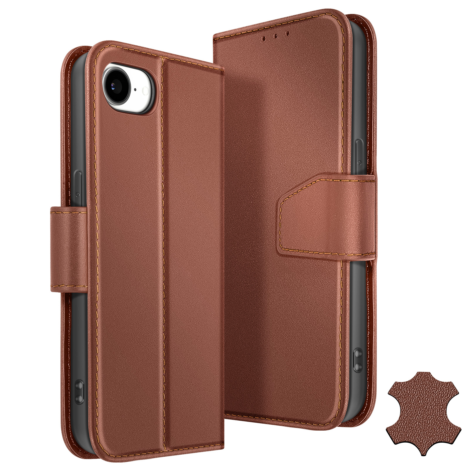 Custodia A Portafoglio In Vera Pelle Per IPhone 16 (6,1") Con Slot E Doppia Chiusura Magnetica, Antiurto