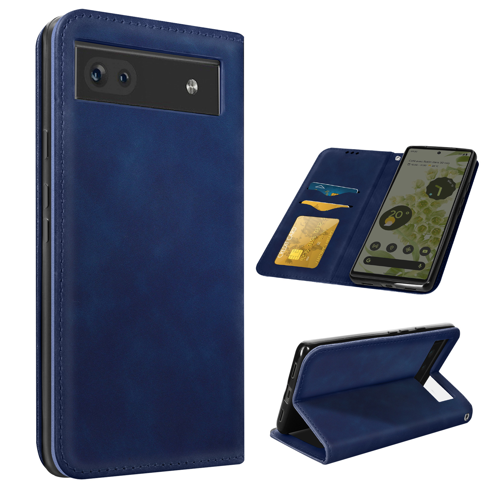 Coque et étui téléphone mobile EbestStar Etui Portefeuille pour Google Pixel 6 PU Cuir Porte-Cartes Support Stand, Bleu Foncé / Rouge