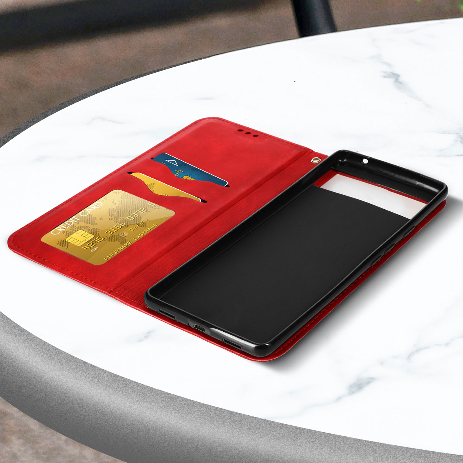 Coque Portefeuille Pour Google Pixel 7a - Flip Livre Avec Rabat - Noir Cuir PU