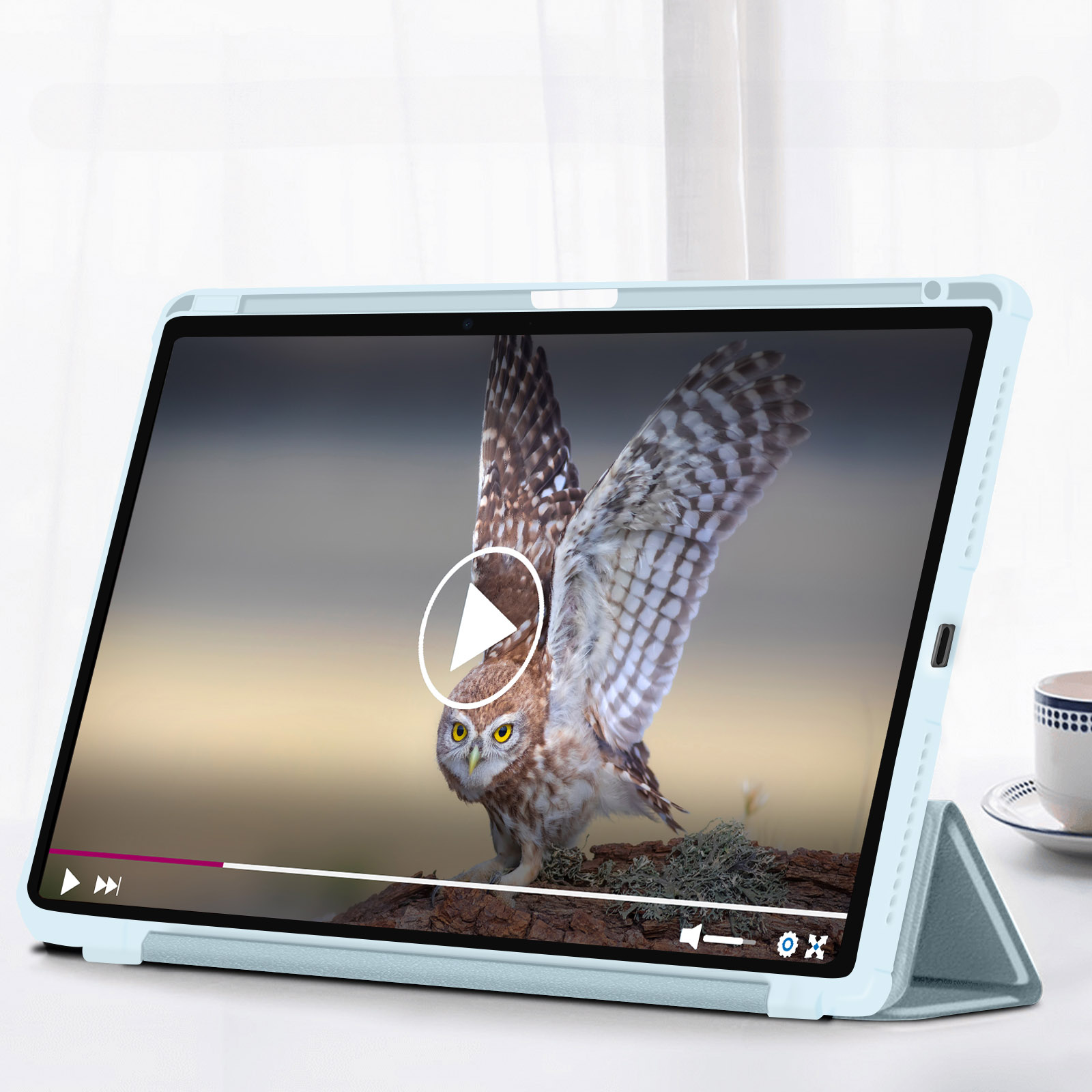 KVTVOU Custodia Per IPad Air 11" (2025/2024) E 10.9" (2022/2020) - Supporto Pieghevole A Y Rimovibile, Trasparente Azzurro