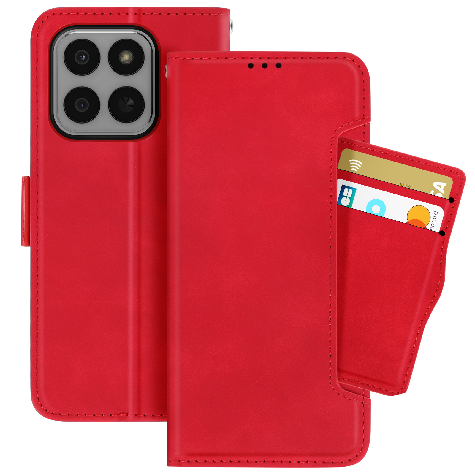 Custodia Portafoglio Honor 400 Smart Rossa - Porta carte rimovibile + Supporto video - Italiano