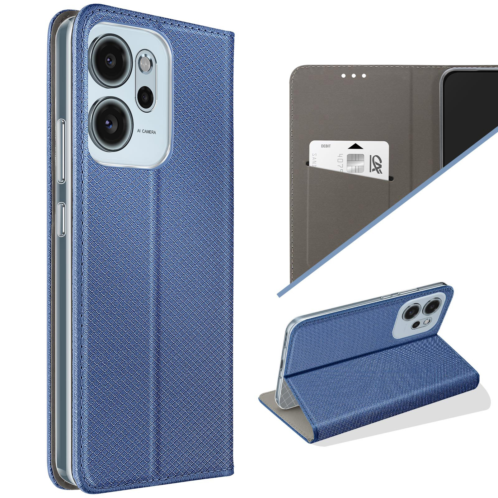 RankOne Cover per OPPO A74 (4G) (6.43 Inches), Custodia Flip Pelle Portafoglio, Magnetica Libro Bumper Cover Case - Blu